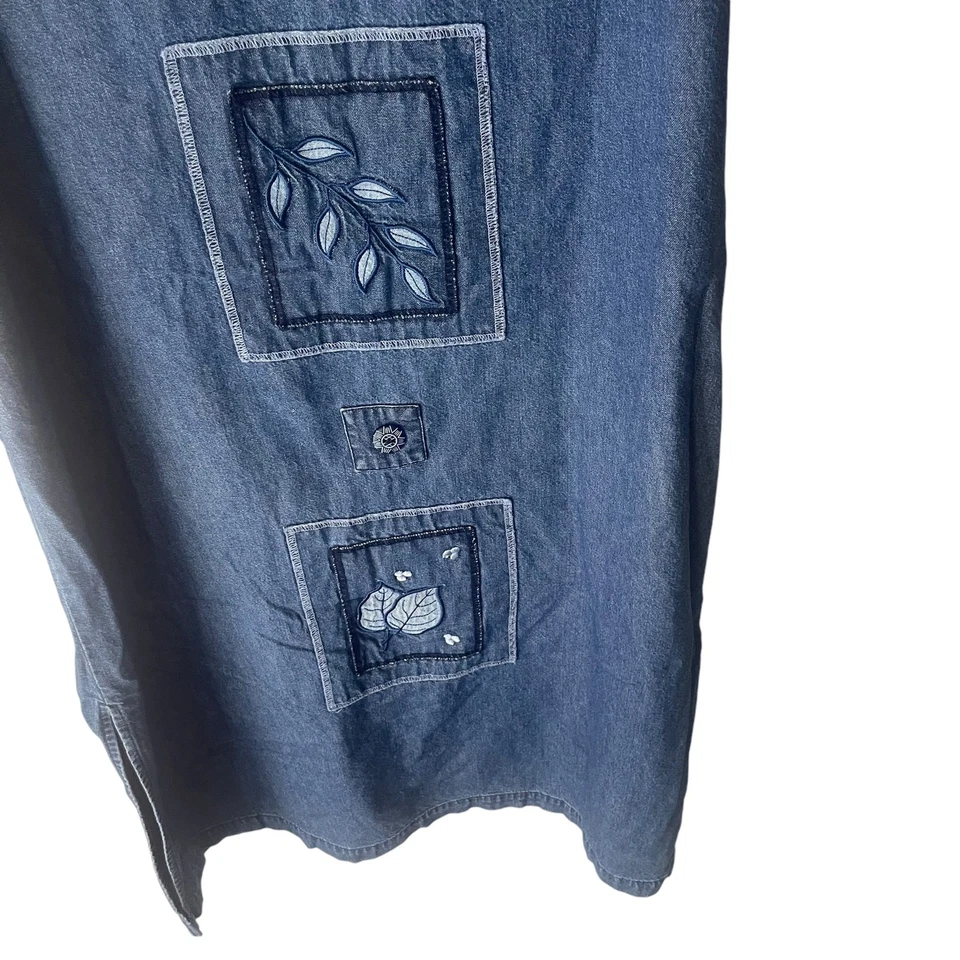 Dress Barn 复古 90 年代女式 XL 码牛仔秋叶刺绣长裙 — 第 3/4 张图片