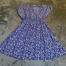 Sienna Sky Blue White Floral Smocked Waist Short Sleeve Midi Dress Womens Small