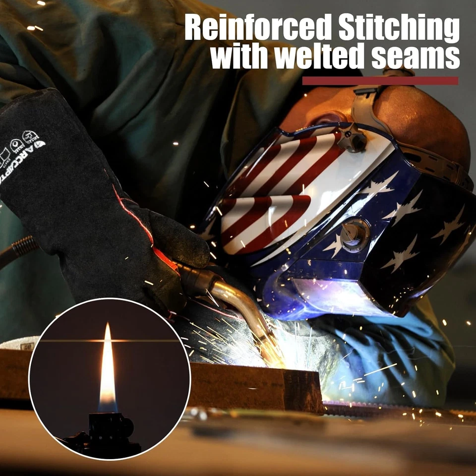 ARCCAPTAIN Leather Forge Welding Gloves 16 inches Gloves for Stick Mig Tig BBQ - Image 4 of 4