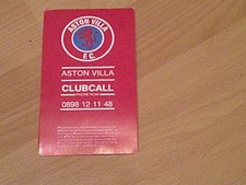 aston villa fixture list 1989/90  season and clubcall card all in one
