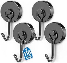 4 Pack 110LBS Magnetic Hooks Heavy Duty Neodymium Magnet Hooks for Hanging, Magn