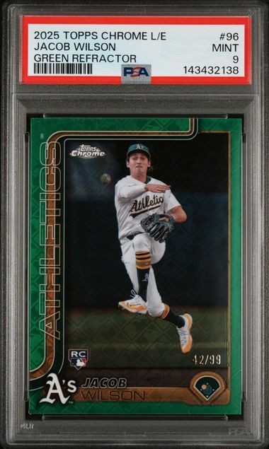 2025 Topps Chrome Logofractor JACOB WILSON Rookie #96 GREEN /99 A's PSA 9 Mint
