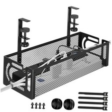 Under Desk Cable Management Tray, 15.7'' No Drill Steel Desk 1 Pack-15.7"-Black