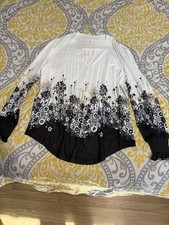 womens tops medium long sleeve Black And White Flowers