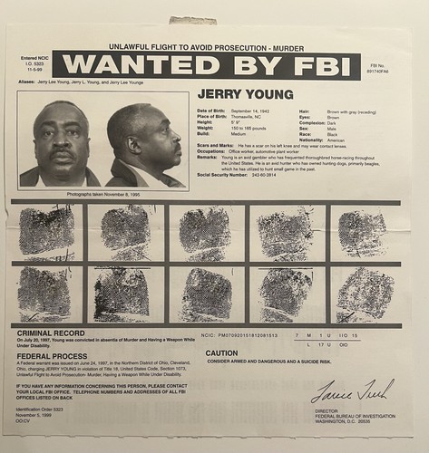 RARE HTF- FBI WANTED POSTER- JERRY YOUNG