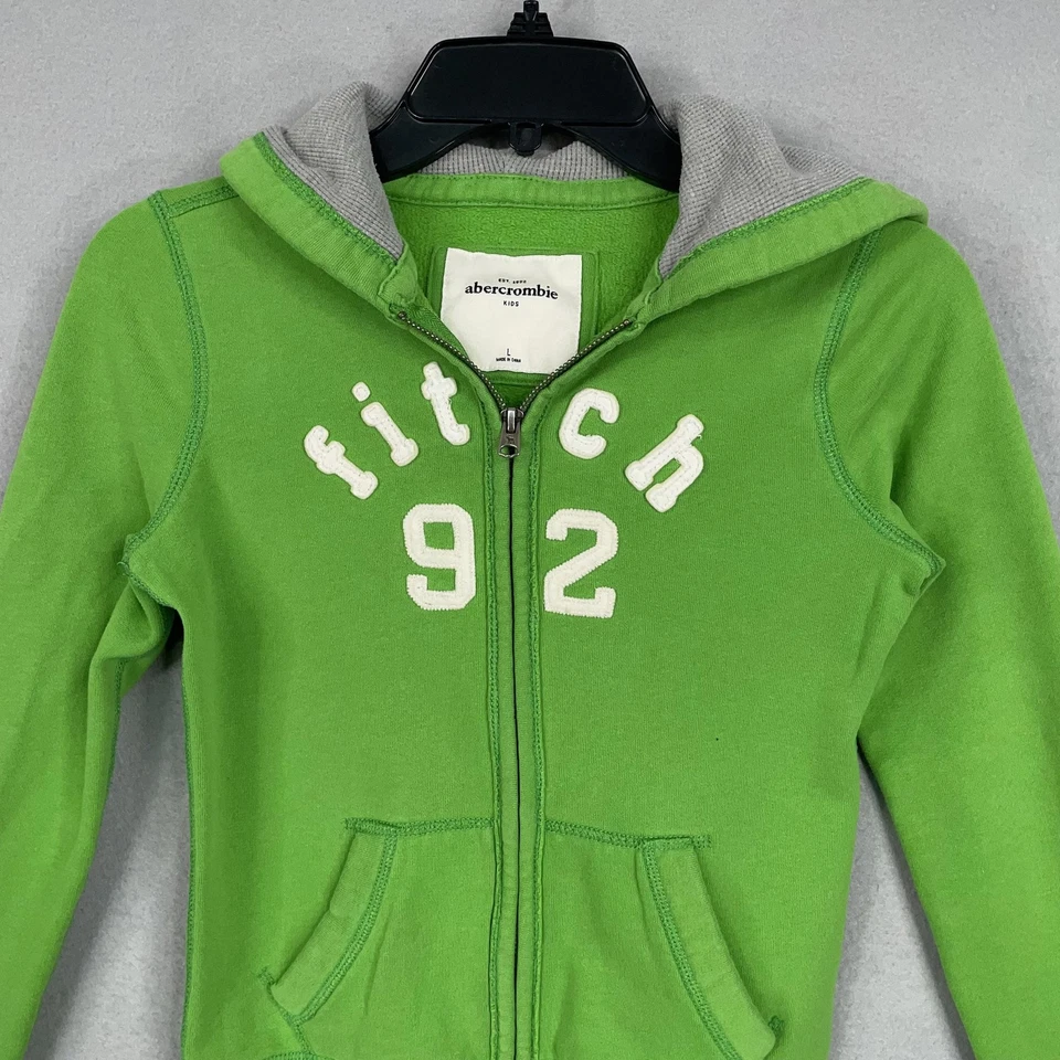 Abercrombie Niños Sudadera con Capucha Niñas Grande Verde Cremallera Fitch 92 Sudadera Logo Foto 2 de 4