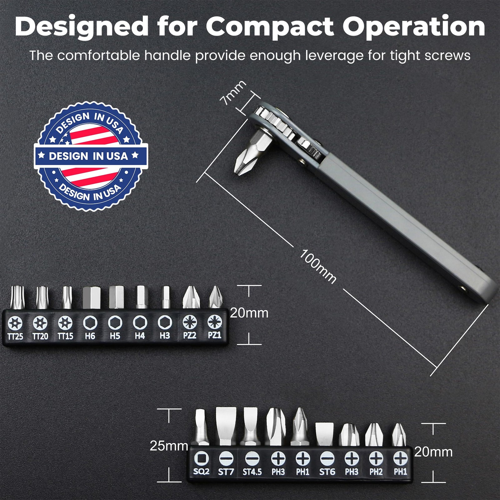 MULWARK 20pc 1/4 Ultra Low Profile Mini Ratchet Wrench Close Quarters Screwdr...