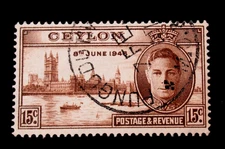Ceylon Stamps 1938 Scott 294 King George VI and Parliament Buildings 15C Used NG