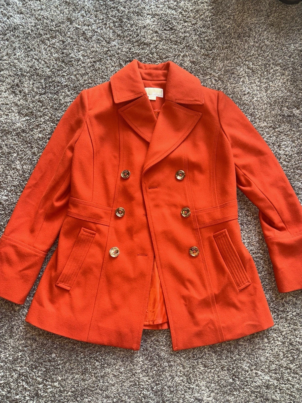 Cappotto donna Michael Kors arancione pavone taglia 8 con oro