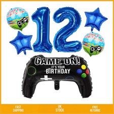 Epic Gaming Birthday Decorations Set for Boys Blue Number 12 Balloon Kit 7pc