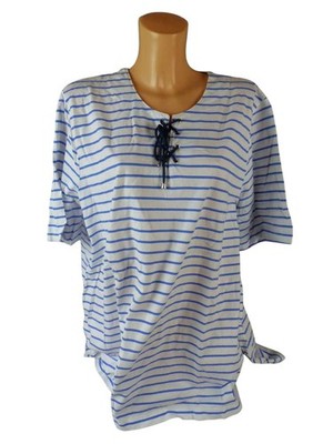 Ulla Popken Damen T-Shirt Gr. 54/56 weiß/blau gestreift Rundhals kurzarm (21510)