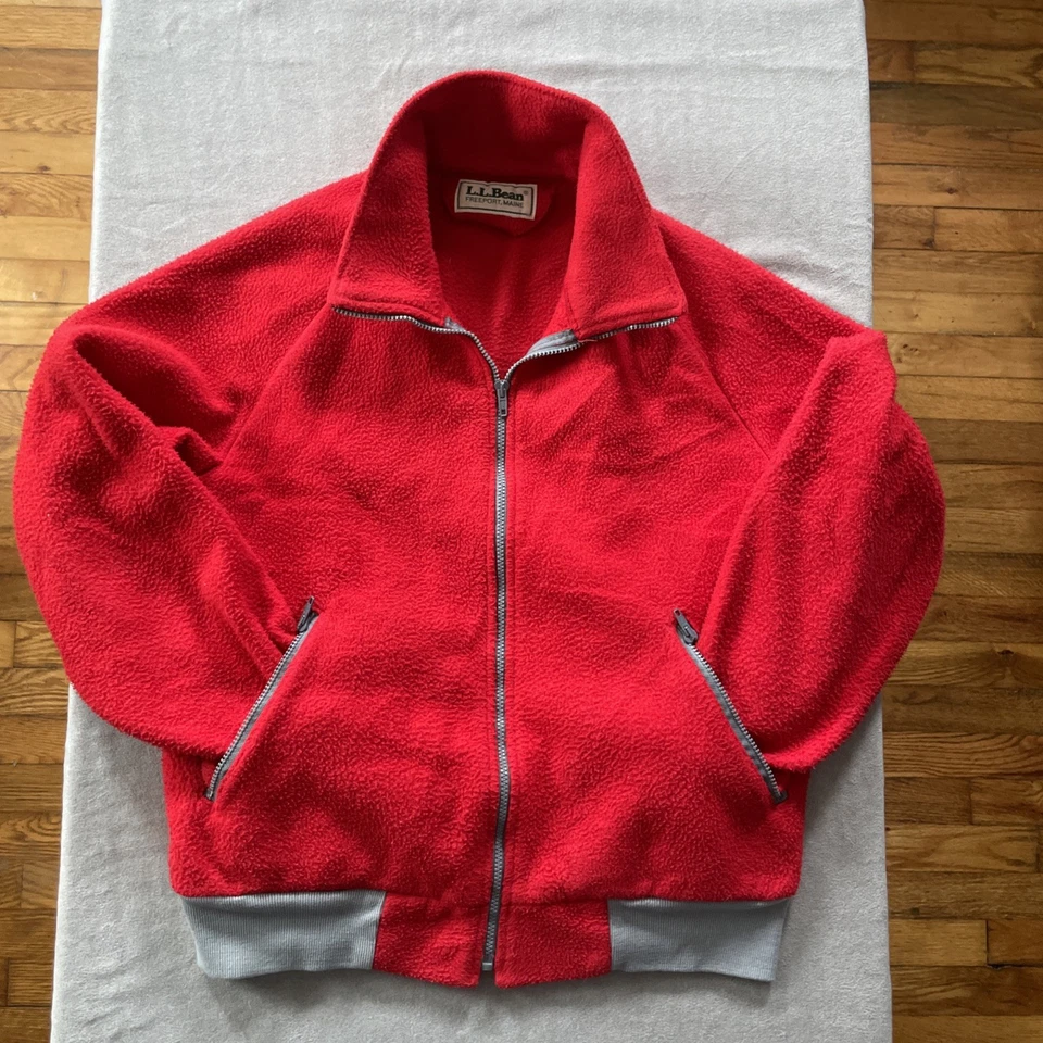 Chaqueta Bomber Gorpcore De Colección Años 80 Para Hombres XL L.L Rojo Frijol Cremallera Completa Polar De Colección Foto 2 de 4