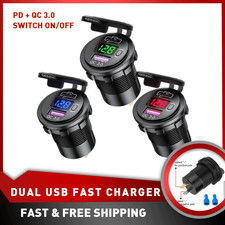 Car Charger Outlet Socket Dual USB QC3.0 PD Quick Charge for Boat RV Marine