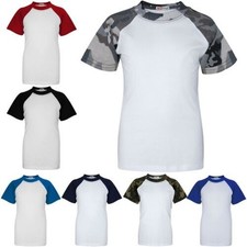 Kids Raglan Style T Shirt Contrast Colour Short Sleeve Top Girls Boys Age 5-13