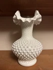 Fenton White Milk Glass Hobnail Ruffled Vintage Vase. Large 11" Tall. Beautiful