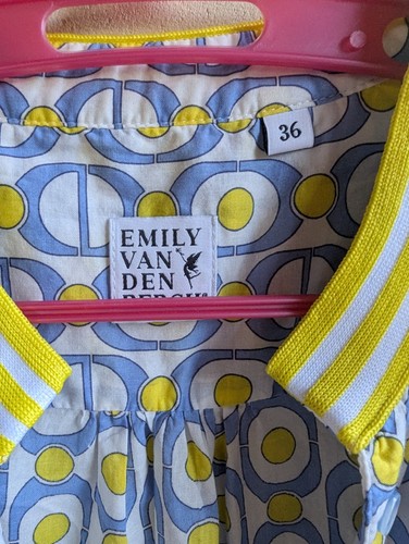Emily van den bergh Sz 36 white/blue/yellow roll tab sleeve womens shirt blouse - Picture 3 of 21