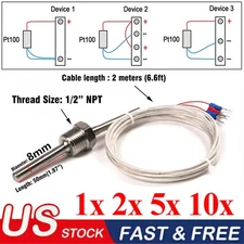  RTD Pt100 ohm Probe Sensor L 50mm PT NPT 1/2'' Thread with Insulation Lead Wire