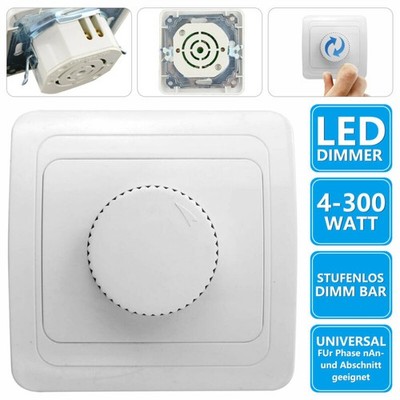 Led Dimmer von 230V 4 bis 300W 2-Draht Technik Unterputz UP inkl. Rahmen