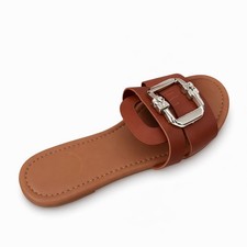 Women's Slide Sandals Synthetic Leather Flat Casual Summer Shoes Size 38