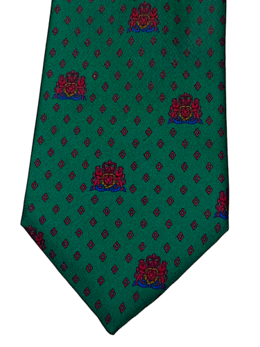 Burberry London Neck Tie Necktie Silk Made England Green Lion Coat of Arms