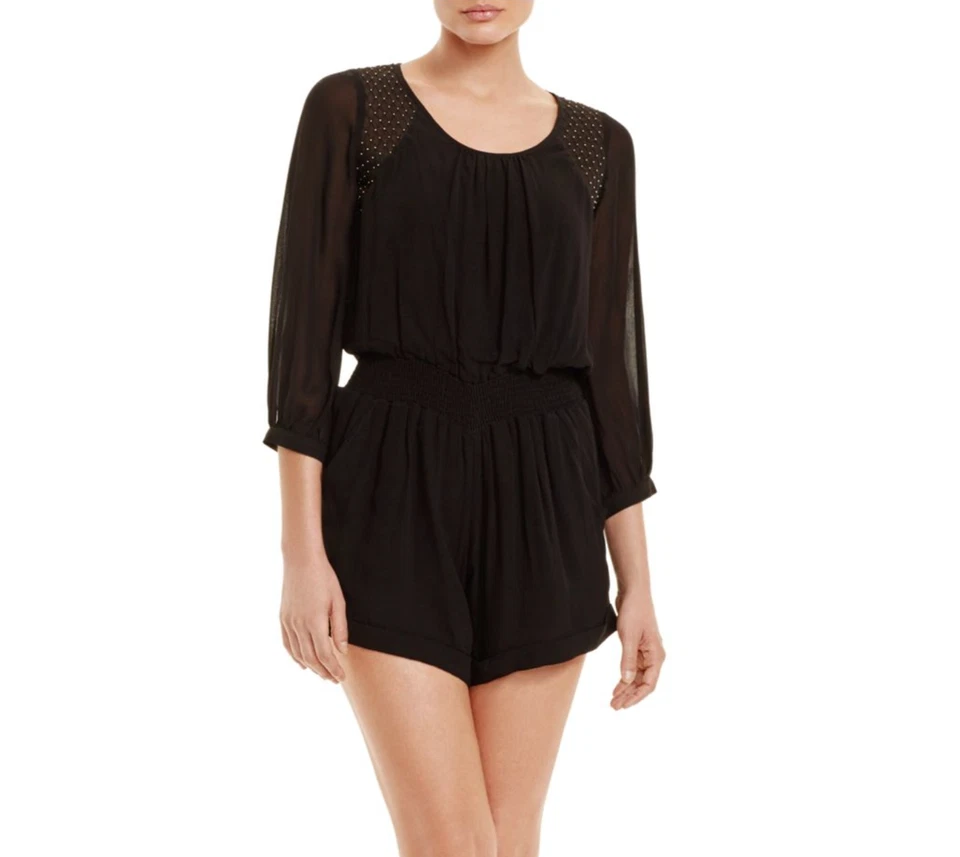  Twelfth Street Cynthia Vincent Black Beaded Shoulder Chiffon Romper Sz S, M NWT - Image 2 of 4
