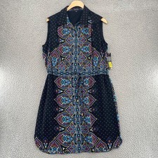 Tahari Dress Womens 8 Black Multi Paisley Button Up Collar Shirt Sleeveless NWT