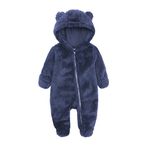 Infant Baby Girl Boy Solid Cartoon Ear Hoodie Romper Clothes Fleece Jumpsuit - Picture 6 of 15