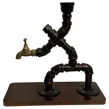 Handcrafted Liquor Dispenser Steampunk Metal Pipe Industrial Decor Wood Platform