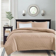 MADISON PARK 3 PIECE COVERLET SET SIZE FULL/QUEEN BLUSH NEW 