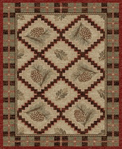 Pinehurst Area Rug Runner Lodge Cabin Pine Cone Beige Green Red Matching Set Ebay