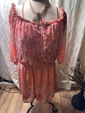 Floral Off Shoulder flowy short dress L Elastic Waist Lined Cottagecore Boho