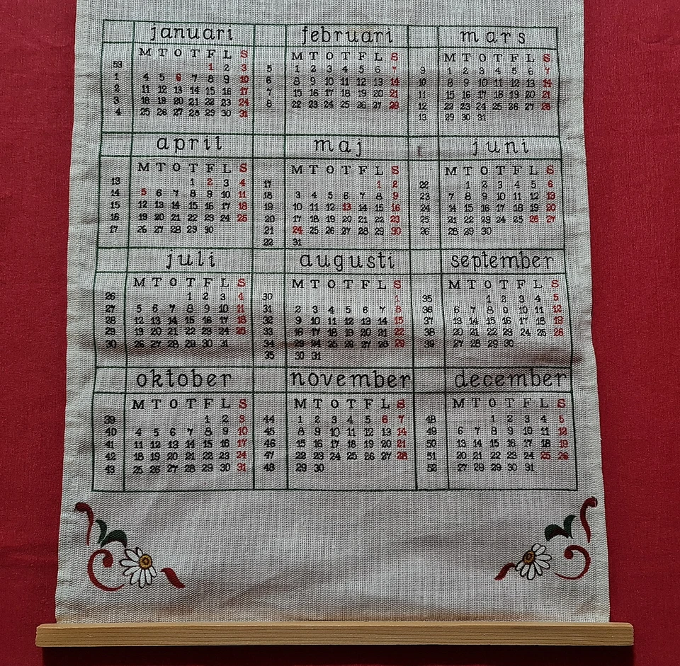 VINTAGE AUTHENTIC 1999 LANDSCAPE WHITE BROWN LINEN CALENDAR WALL TAPESTRY - Image 3 of 3
