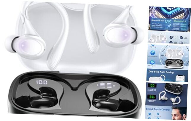 Wireless Earbuds, 60H Playback Bluetooth 5.3 Headphones,Noise Cancelling WHITE