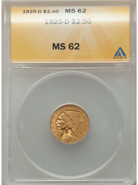 1925 D Gold Quarter Eagle Indian Head Ngc Ms 62