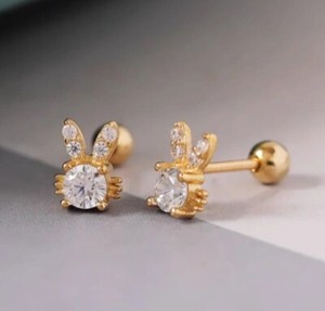 Authentic Bunny Rabbit Stud Earring Round Cut Simulated Diamond In 14K Yellow Gold Plated