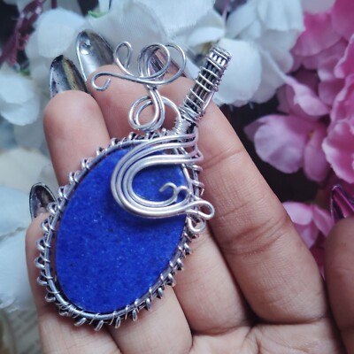 Healing Lapis Lazuli Pendant~Silver Wire Wrapped Pendant~Wire Jewelry~Gift Her~