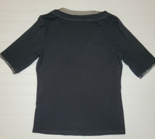 Donna Degnan Women’s Black V-Neck Mesh Netting Trim Top T-Shirt Stretchy Sz: MED - Picture 6 of 8