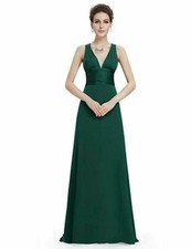 EVER PRETTY TRAILING V-NECK RUFFLES CROSS BACK EVENING PARTY DRESS,4,OCEAN