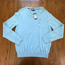 NWT Tommy Hilfiger Blue Soft Cotton Knit Pullover Light Sweater Size L