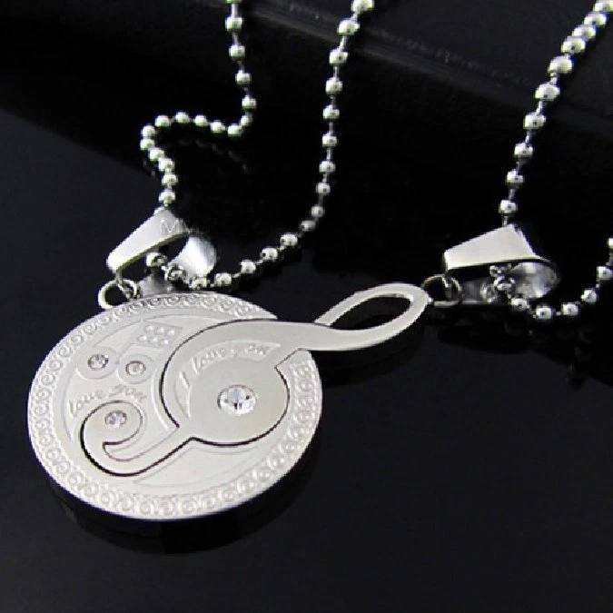 Collana per Coppia Amore Musica Violino Acciaio Inox 2 Ciondolo Partner Sillaba - Immagine 3 di 3