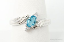 Vintage Blue Topaz Cubic Zirconia Sterling Silver Bypass Ring Size 8.75
