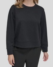 Calvin Klein Women's Black Cropped Long Sleeve Jacquard Sweatshirt Size XL