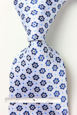 New Classic Polka Dot Blue White JACQUARD WOVEN 100% Silk Men's Necktie Tie