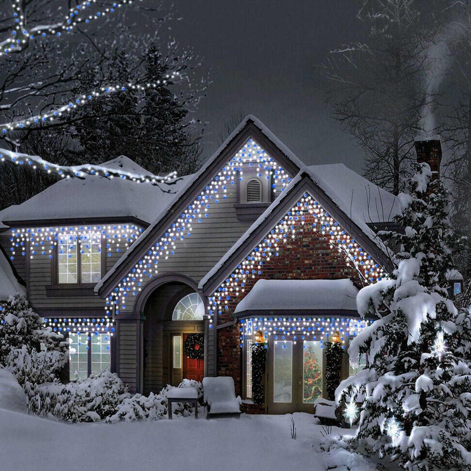 1200 Blue White LED Icicle Snowing Effect Lights Christmas Xmas Outdoor/Indoor