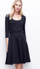 Ann Taylor Navy Blue Ponte Stretch Fit Flare Dress Side Buckles 6 Excellent