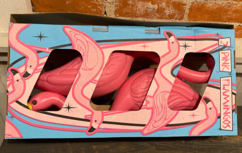Vintage Blow Mold Pink Flamingos Yard Decorations Original Box Made In USA - Picture 2 of 4