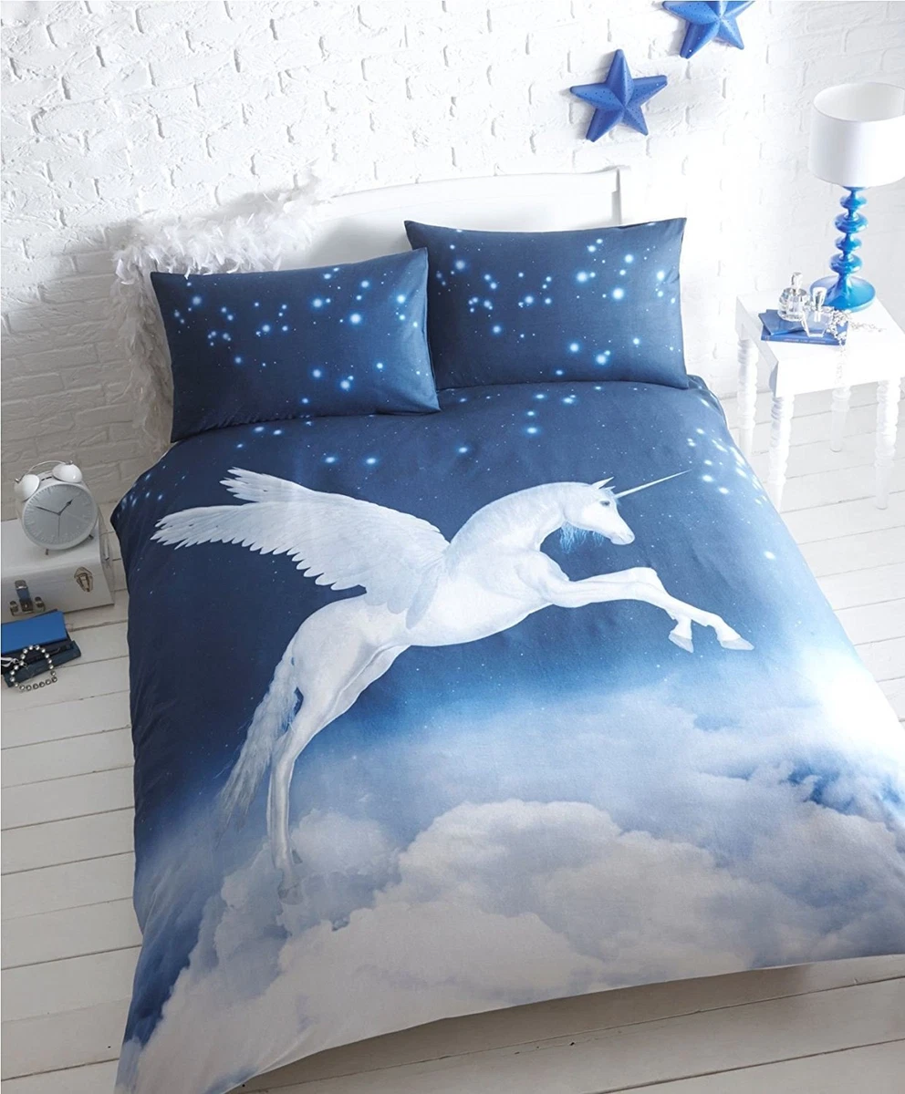 Blue unicorn bedding hot sale