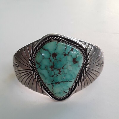 Vintage Southwest Native American Large Turquoise Stone Cuff