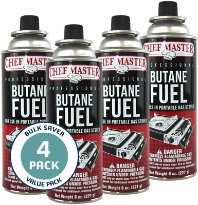 Chef Master Butane Fuel Cylinders 8oz Butane Canisters for Portable Stove 4 PCS