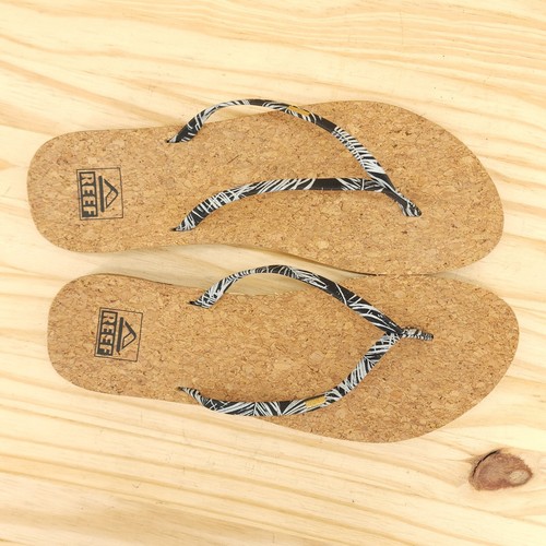 Reef Women's Flip Flops Sz 9 Black White Fabric Slip On Shoes Sandals Comfort - Picture 3 of 9
